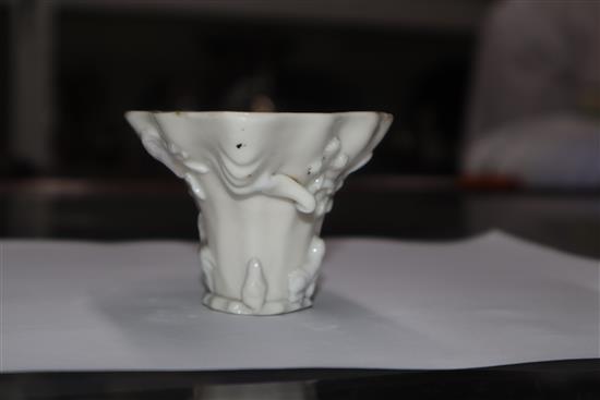 A Chinese blanc de chine dragon libation cup